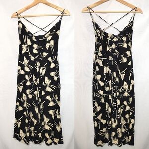 Reformation Black and Cream Bow Tie Floral Midi Dress